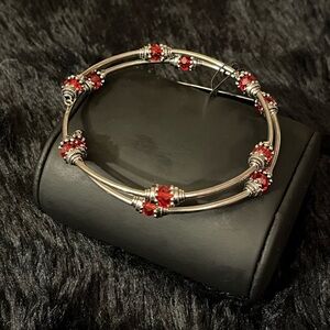 Elegant Silver and Red Beaded Bracelet